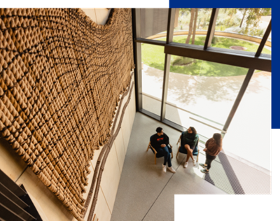 Students sitting in lobby